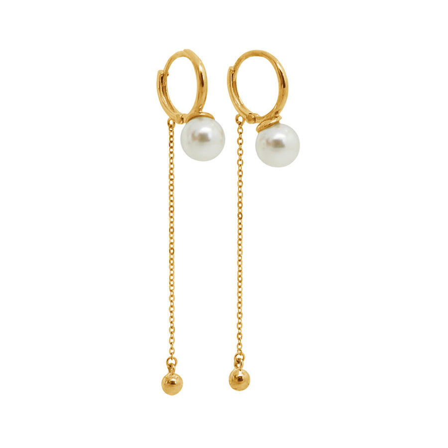 PE0057 925 Sterling Silver Gold Bead Freshwater Pearl Chain Hoop Earrings