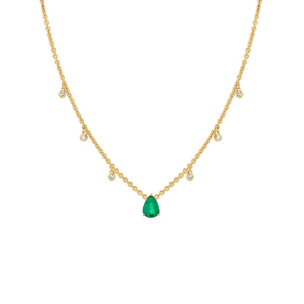 FX0663 925 Sterling Silver Emerald Pear Solitaire Necklace