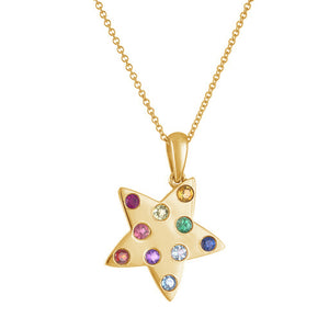 FX0626 925 Sterling Silver Rainbow Star Pendant Necklace