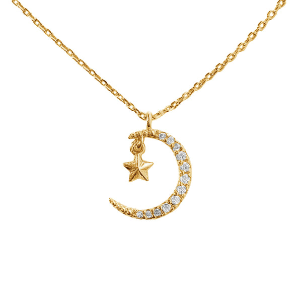 FX0549 925 Sterling Silver Moon & Star Pendant Necklace