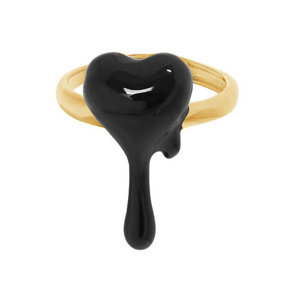 RHJ1073 925 Sterling Silver Black Enamel Heart Ring