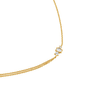 FX0650 925 Sterling Silver Baguette Double Chain Necklace