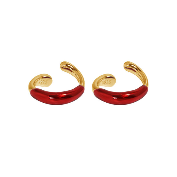 RHE1057 925 Sterling Silver Red Green Enamel Ear Cuff