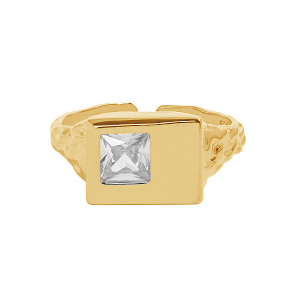 RHJ1077 925 Sterling Silver CZ Retangle Signet Ring
