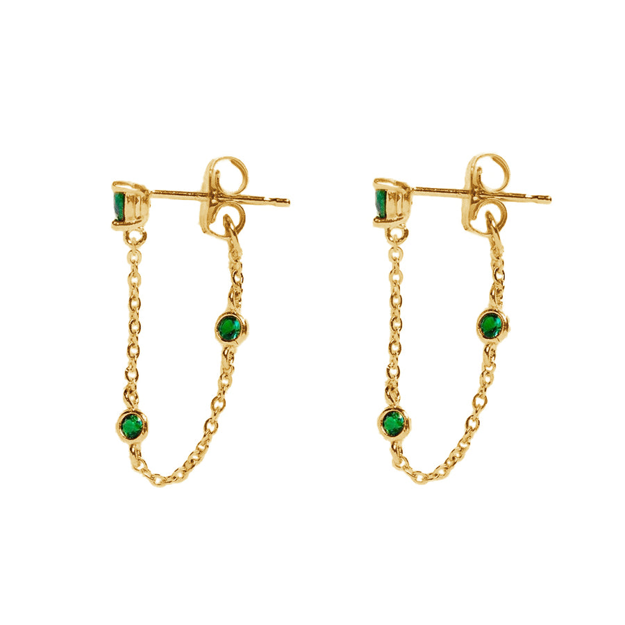 FE1444 925 Sterling Silver Chain Earrings with Emerald CZ