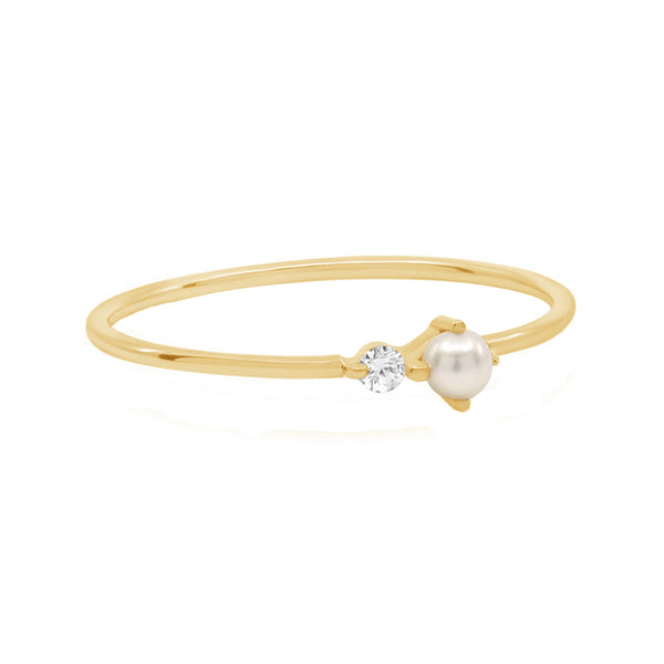 FJ0723 925 Sterling Silver Natural Pearl Cubic Zirconia Ring