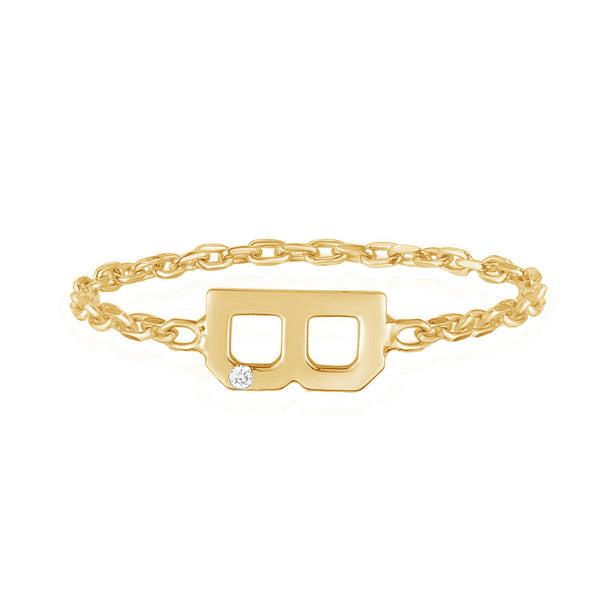 FJ0561 925 Sterling Silver Sideway Initial Link Ring