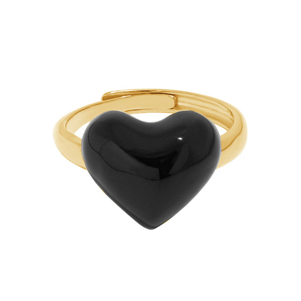 RHJ1080 925 Sterling Sterling Black Enamel Heart Adjustable Ring