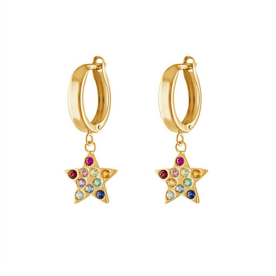 FE1574 925 Sterling Silver Star Colorful Stone Dangle Earrings