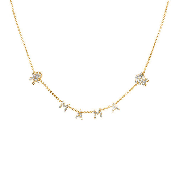 FX0475 925 Sterling Silver Zircon Mama Necklace with Kids Pendant