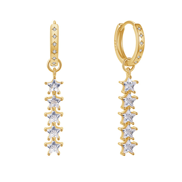 FE1862 925 Sterling Silver Quintet White CZ Dangle Hoops