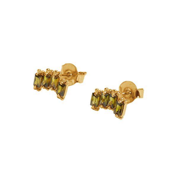 FE1930 925 Sterling Silver Quartet Baguette Green CZ Mini Stud Earrings