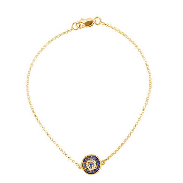 FS0147 925 Sterling Silver Blue Evil Eye Disc Bracelet