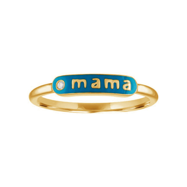 FJ0407 925 Sterling Silver MAMA Signet Enamel Ring