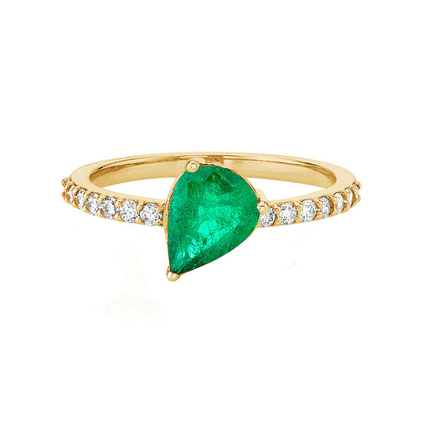 FJ0705 925 Sterling Silver Emerald Pear Ring