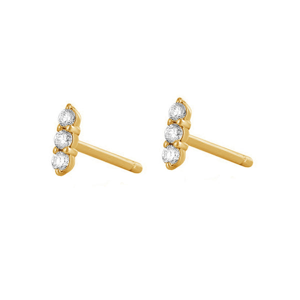 FE1672 925 Sterling Silver Triple Diamond Single Stud Earrings