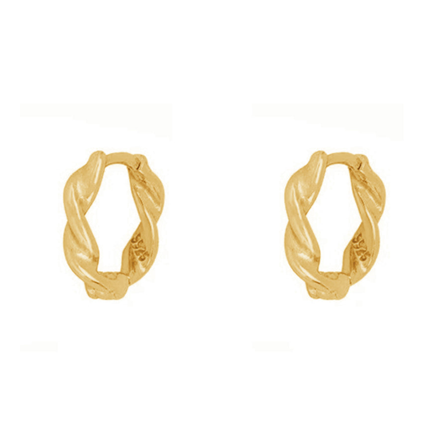 FE1295 925 Sterling Silver Pendientes Mini Gein Gold Twist Hoop Earrings