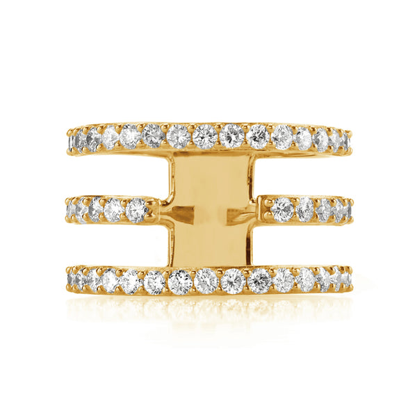 FJ0444 925 Sterling Silver Triple Band Pave Zircon Ring