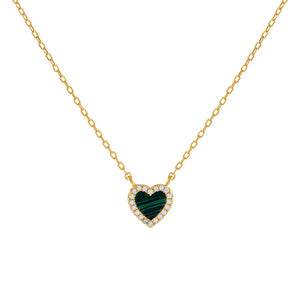 FX0503 925 Sterling Silver Malachite Mini Heart Necklace