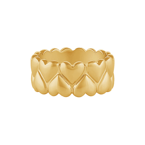 FJ0829 925 Sterling Silver Wide Gold Puffy Heart Stacked Rings For Women
