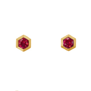 FE1454 925 Sterling Silver Ruby Hexagon Stud Earring