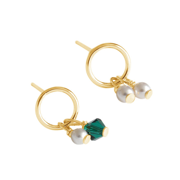 RHE1029 Pearl Emerald Crystal Beads Stud