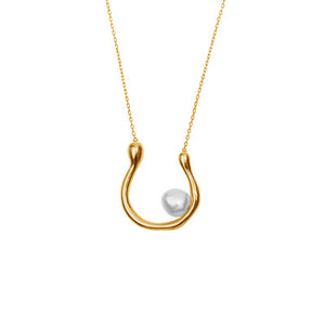 FX0411 925 Sterling Silver U Shape Single Pearl Necklace