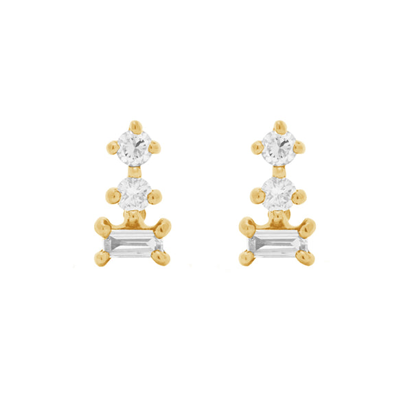 FE1929 925 Sterling Silver Baguette Round CZ Stud Earrings
