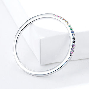 GG1035 925 Sterling Silver Rainbow Zirconia Thin Ring