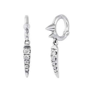 FE0310 925 Sterling Silver Two Crystal Spike Hoop Earrings