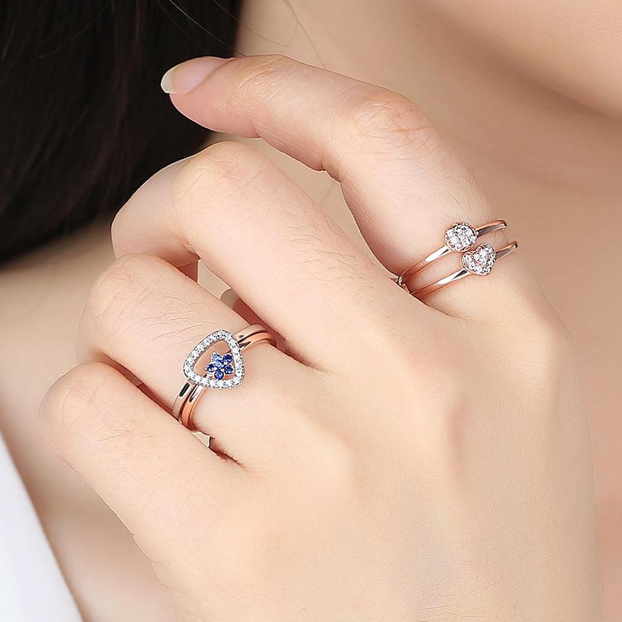 YJ1250 925 Sterling Silver Blue Flower Ring Set with CZ