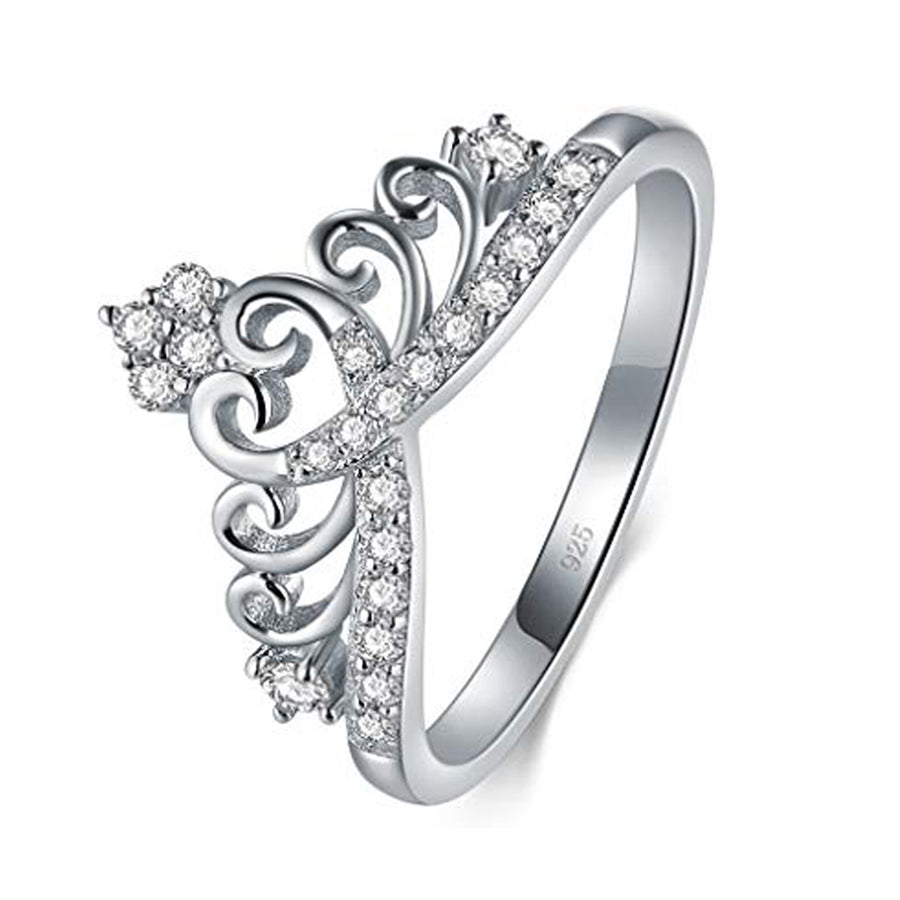 GG1018 925 Sterling Silver Queen Crown CZ Sparkle Ring