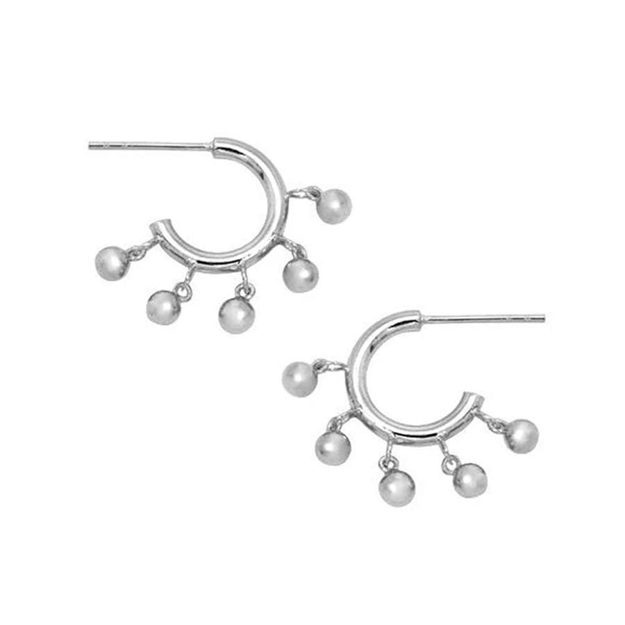 FE0070 925 Sterling Silver Mini Shaker Ball Hoop Earrings