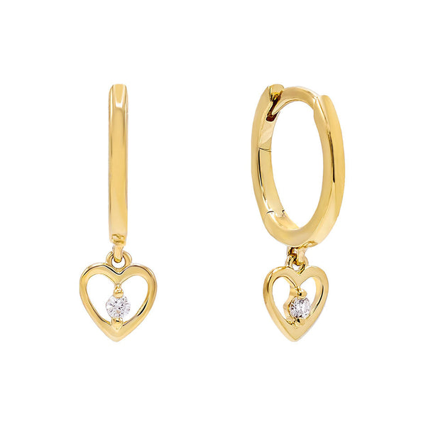 FE0519 925 Sterling Silver Heart Dangle Hoop Earrings