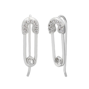 FE0084 925 Sterling Silver Luxe Pave Safety Pin Earrings