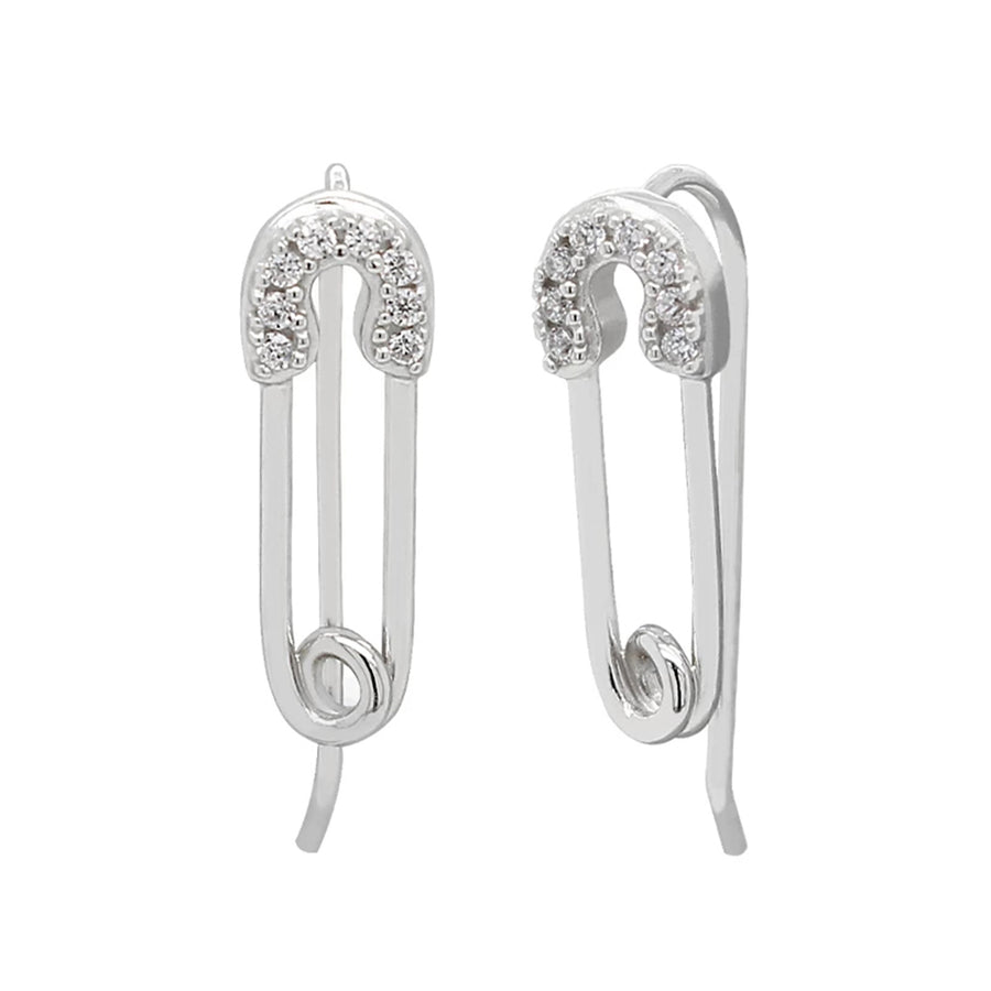 FE0084 925 Sterling Silver Luxe Pave Safety Pin Earrings