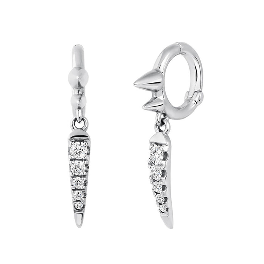 FE0310 925 Sterling Silver Two Crystal Spike Hoop Earrings
