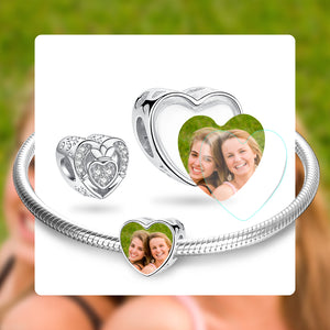 925 Sterling Silver Heart Shape Spark CZ Charm For Bracelet