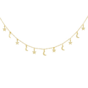FX0200 925 Sterling Silver Moon & Star Choker Necklace