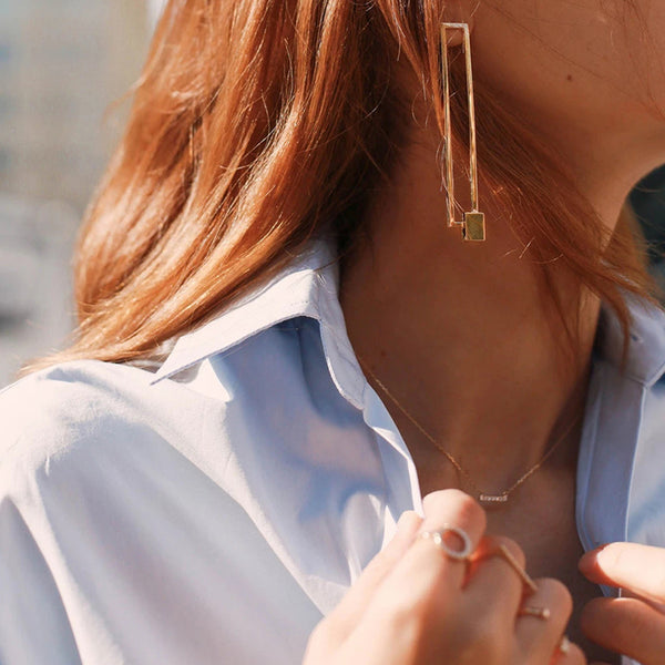 FX0079 925 Sterling Silver Mini Diamond Bar Pendant Necklace