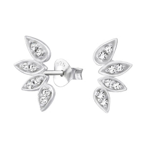 FE0049 925 Sterling Silver Sparkle Leaf Stud Earrings