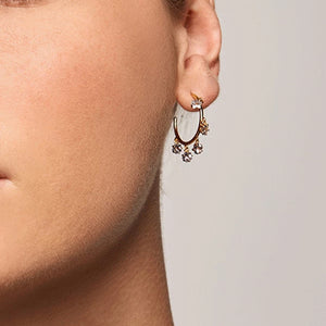FE0671 925 Sterling Silver Multi-diamond Dangle Hoop Earrings