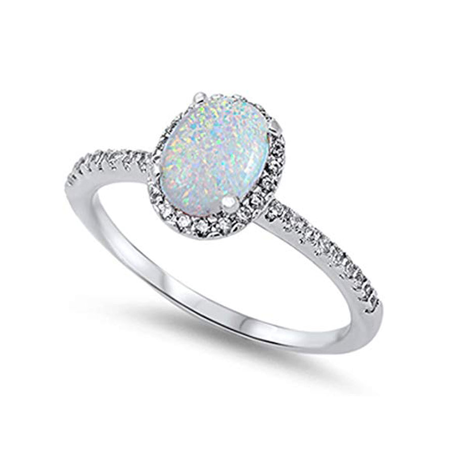GG1029 925 Sterling Silver Simple Opal Wedding Ring