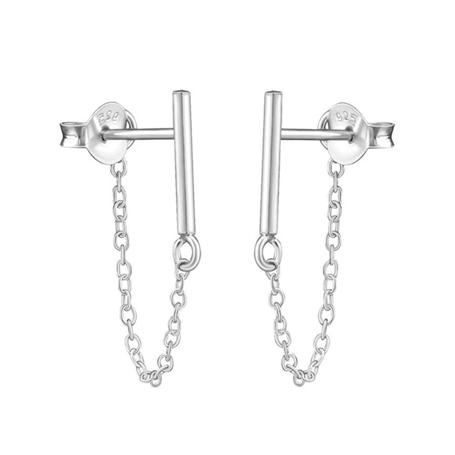 FE0133 925 Sterling Silver Sparkly Chain Stud Earrings