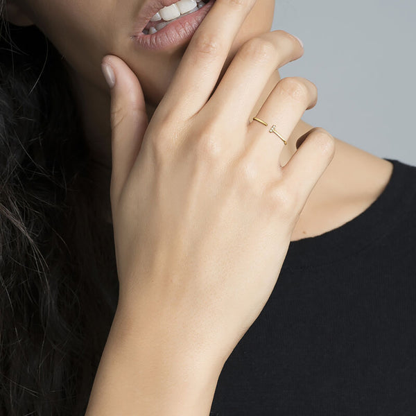 FJ0094 925 Sterling Silver Mini  Zircon Bar Opening Ring