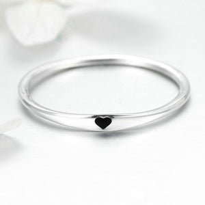 GG1042 925 Sterling Silver Forever Love Black Enamel Heart Ring