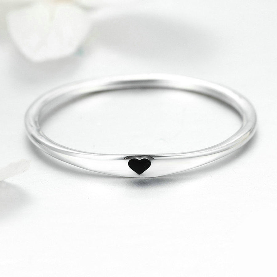 GG1042 925 Sterling Silver Forever Love Black Enamel Heart Ring