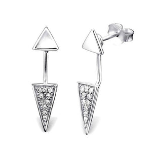 FE0128 925 Sterling Silver Shine Tri Pointy Stud Earrings