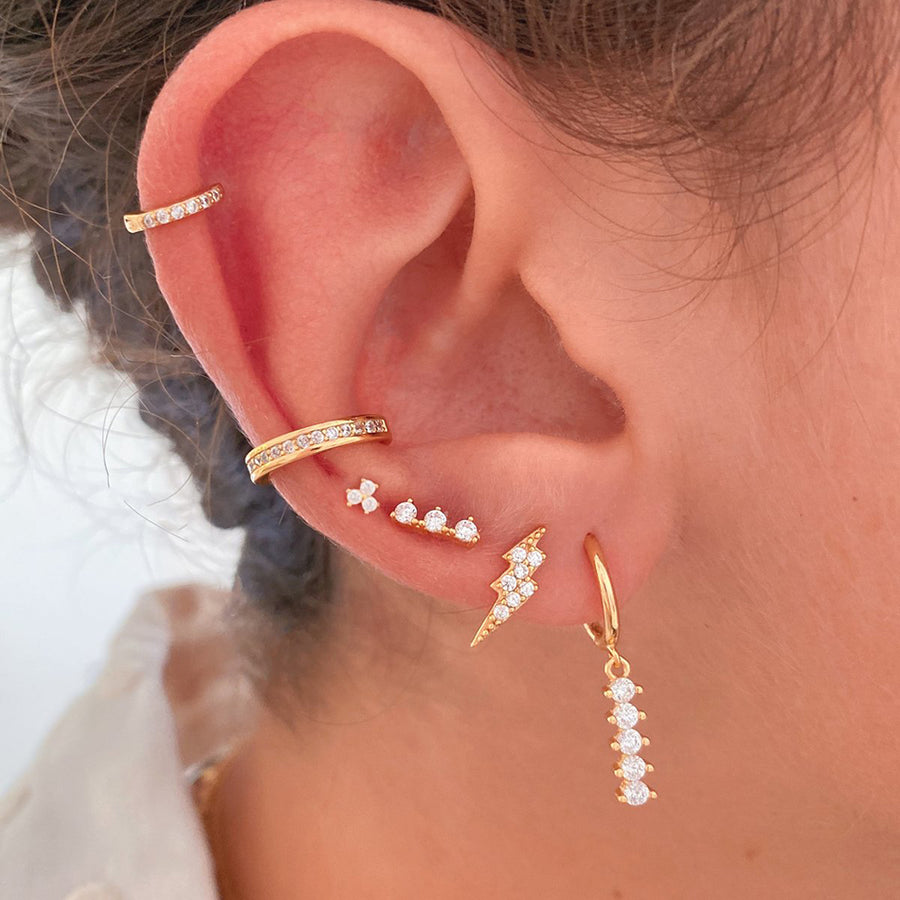 FE0636 925 Sterling Silver Diamond Dangle Hoop Earrings