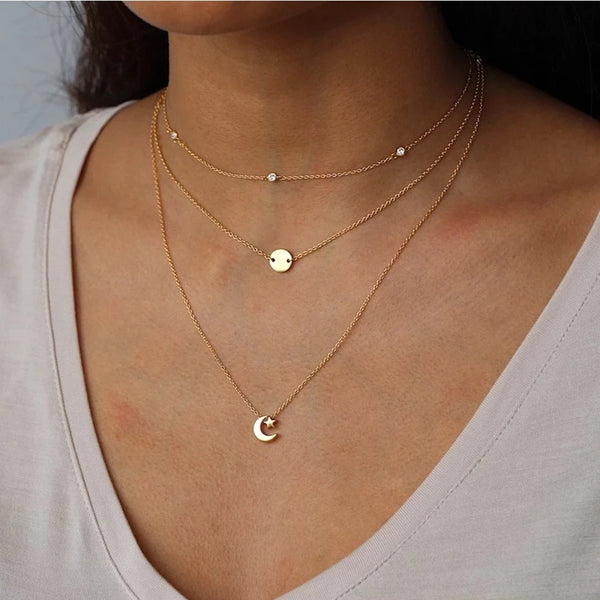 FX0025 925 Sterling Silver Moon & Star Necklace